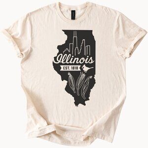 Illinois State Graphic Shirt with Chicago Skyline Corn and Cardinal Art